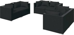 vidaXL Set mobilier de grădină cu perne, 6 piese, negru, poliratan