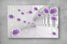 Tapet Premium Canvas - Trandafirii violet si coloanele 3d abstract