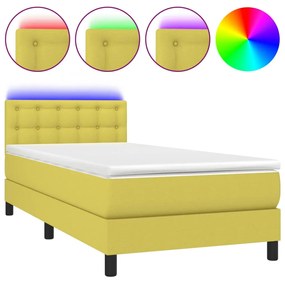 3133436 vidaXL Pat cu arcuri, saltea și LED, verde, 80x200 cm, textil
