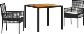 vidaXL Set de masă pentru grădină 3 pcs Negru poliratan