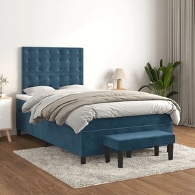 3138077 vidaXL Pat box spring cu saltea, albastru închis, 120x200 cm, catifea