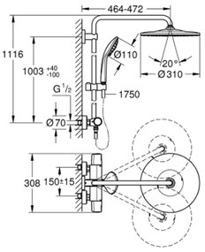 Coloana de dus crom cu baterie termostatata Grohe Euphoria System 310