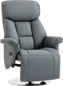 HOMCOM Fotoliu de relaxare înclinabil pivotant suport picioare reglabil, până la 120 kg, pentru living, dormitor, home cinema, gri | Aosom Romania