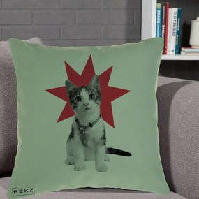 Perna Decorativa Pisica Star Pop Art, 40x40 cm, Verde, Husa Detasabila, Perna Inclusa, BEKZ®