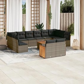 vidaXL Set mobilier de grădină cu perne, 13 piese, gri, poliratan