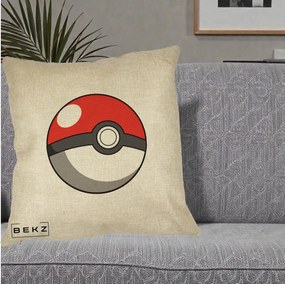 Perna Personalizata Pokeball Rosie, 40x40 cm, Crem, Husa Detasabila, Perna Inclusa, BEKZ®