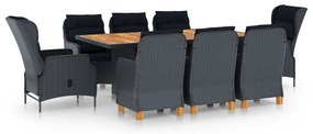 vidaXL Set mobilier exterior cu perne, 9 piese, gri închis, poliratan