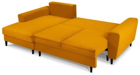 Colțar galben muștar extensibil, cu spațiu de depozitare cu tapițerie din catifea reiată (cu colț pe partea stângă, cu șezlong) Kyoto – Cosmopolitan Design