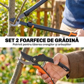 Outsunny Set de Grădinărit 2 Piese cu Foarfece de Tăiat Crengi și Foarfece de Grădinărit, cu Mâner Moale și Sistem de Blocare | Aosom Romania