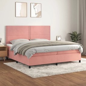 3142988 vidaXL Pat box spring cu saltea, roz, 200x200 cm, catifea