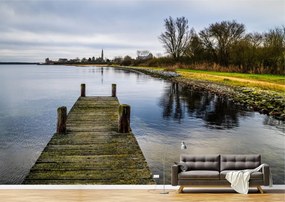 Tapet Premium Canvas - Docul din lemn la malul lacului in Olanda