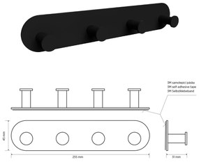 Cuier Sapho XR221B X-Round autoadeziv, negru