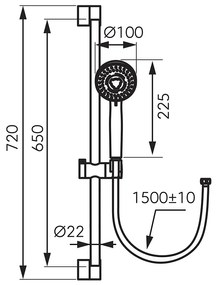 Set de dus, Ferro, Horn, cu para de dus 3S, bara 65cm, cu suport para si furtun 150cm, negru mat