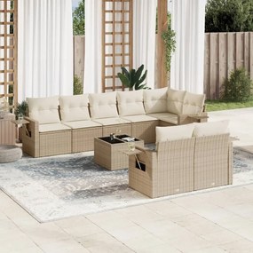 vidaXL Set canapele de grădină, 9 piese, cu perne, bej, poliratan