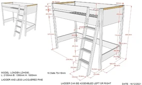Pat copii LOFT LONDON 90 X 200 CM ANTRACIT
