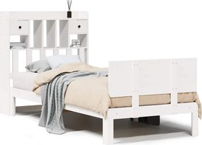 vidaXL Pat cu bibliotecă fără saltea, alb, 75x190 cm, lemn masiv pin