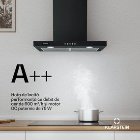 Klarstein Limelight, hotă, 60 cm, hota de perete, 600 m³ / h, neagră