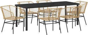 vidaXL Set de masă pentru grădină 7 pcs Maro poliratan