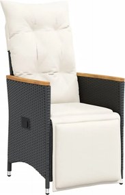 vidaXL Scaun de grădină rabatabil cu perne, negru, poliratan