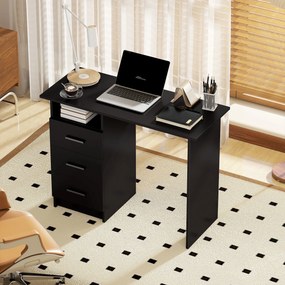 HOMCOM Birou Modern din Lemn cu 3 Sertare și Raft Deschis, 100x40x75 cm, Negru și Maro | Aosom Romania