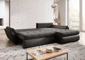 Colțar extensibil dumonde cu ladă de depozitare si sezut confortabil din spuma high-density, Loana Magma Black 270x185 cm