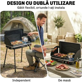 Outsunny Grătar barbecue compact cu arzător pentru camping | Aosom Romania
