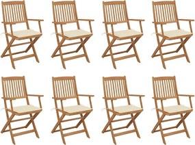 vidaXL Scaune pliabile de exterior cu perne, 8 buc., lemn masiv acacia