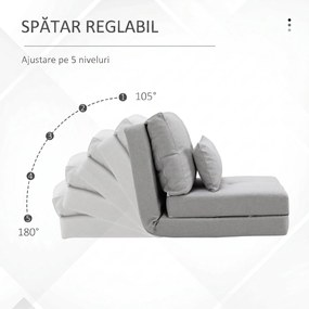 HOMCOM Fotoliu Pat 3 în 1 Convertibilă în Șezlong și Divan de Pe Podea cu 2 Perni, Gri Deschis | Aosom Romania