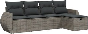 vidaXL Set canapea de grădină cu perne, 5 piese, gri, poliratan