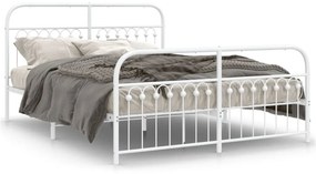 376669 vidaXL Cadru de pat metalic cu tăblie, alb, 150x200 cm