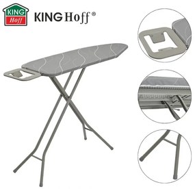 Masă de călcat Kinghoff KH 1939, 114x35.5 cm, 7 poziții de reglare, Suport pentru fier de călcat, Gri