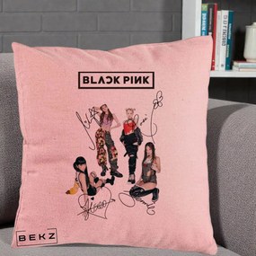 Perna Personalizata K-pop BLACKPINK Fotografie Grup Autografe Toate Membre, 40x40 cm, Roz, Husa Detasabila, Perna Inclusa, BEKZ®