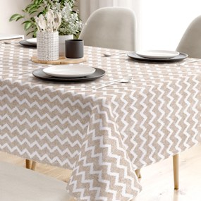 Goldea față de masă decorativă loneta - dungi albe - bej  în zig zag 80 x 80 cm