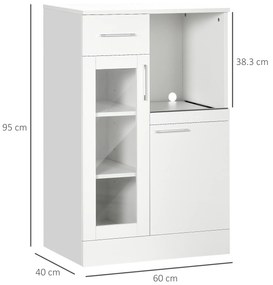 HOMCOM Dulapior cu Sertare și Dulap din Lemn și Sticlă Design Modern pentru Bucătărie sau Living 60x40x95cm Alb | Aosom Romania