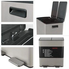 Coș de gunoi taupe pentru reciclare/cu pedală 2x20 l din oțel Aliya – Spirella