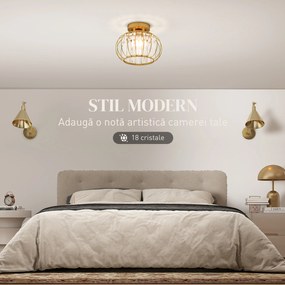 HOMCOM Plafonieră modernă, cristale, auriu, soclu E27, ideală pentru living și dormitor | Aosom Romania