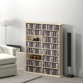 HOMCOM Dulap Bibliotecă pentru CD-uri cu 16 Rafturi, Design Modern, din Lemn, 106,5x24x126,3 cm, Natur | Aosom Romania
