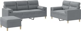 vidaXL Set de canapele cu perne, 3 piese, gri deschis, textil