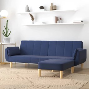 Canapea extensibilă 2 locuri,taburet&amp;2 perne,textil,albastru
