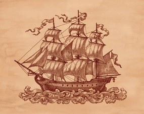 Ilustrație Ship on brown old paper., Natalia Barashkova