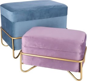 Set elegant Luna de taburete cu spatiu de depozitare, catifea si baza metalica aurie  2 piese