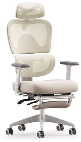 Scaun ergonomic MUSSO E600SE ADAPTIVE, șezut translatabil, cotiere 3D, suport lombar adaptiv, suport picioare, mecanism multifunctional inclinare/blocare, pivotant, Mesh, Bej