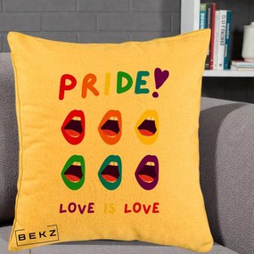 Perna Personalizata Pride Love is Love Curcubeu, 40x40 cm, Galben, Husa Detasabila, Perna Inclusa, BEKZ®