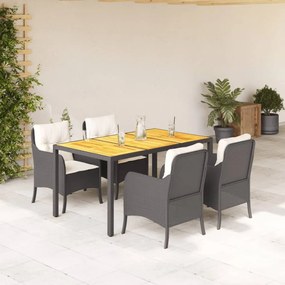 vidaXL Set mobilier de grădină cu perne, 5 piese, negru, poliratan