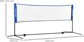 SPORTNOW Fileu de badminton, fileu portabil, înălțime reglabilă 107-155 cm, cu geantă de transport, cadru metalic, negru, albastru | Aosom Romania
