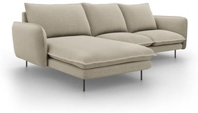 Coltar tapitat Vienna 5 locuri picioare negre – L255 x l170 x h95