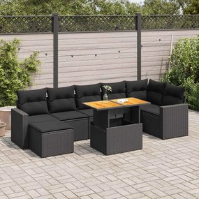 3327065 vidaXL Set mobilier de grădină cu perne, 8 piese, negru, poliratan