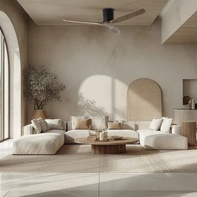 ZEVENTI - Ventilator de tavan SPELLO Wi‑Fi Tuya, negru/stejar + telecomandă