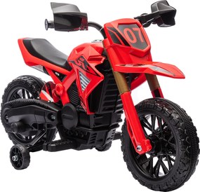 AIYAPLAY Motocicletă Electrică pentru Copii 3-8 Ani, 2 Motoare 12V, Roți Ajutătoare și Claxon, 3 Km/h, 30 Kg, Roșu | Aosom Romania