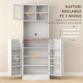 HOMCOM Mobilier Bufet Bucătărie pentru Cuptor cu Microunde cu Rafturi și Suport Condimente Alb | Aosom Romania